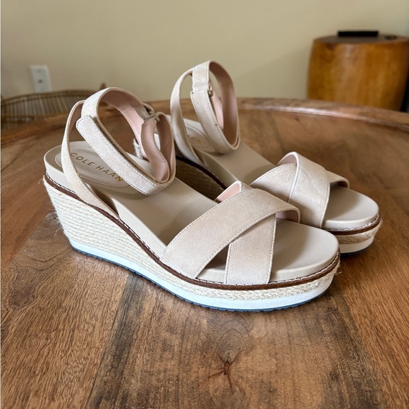 Cole Haan Tan Leather Espadrille Wedge Sandals Womens (Never